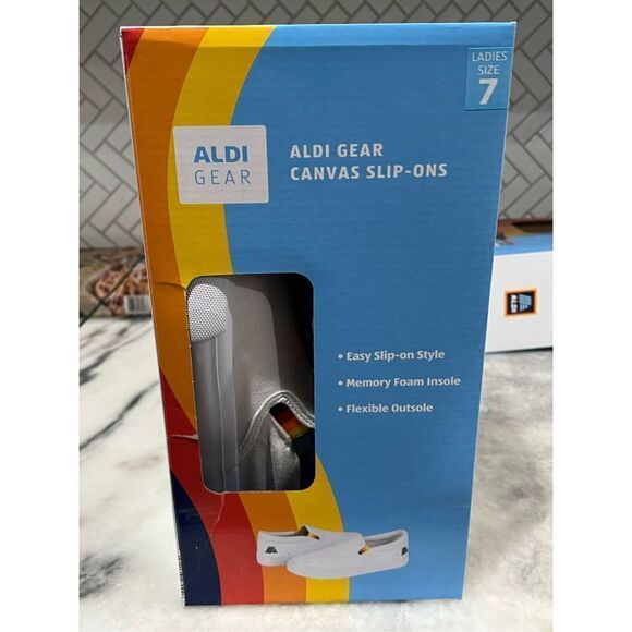 ALDI SWAG Canvas Slip-Ons White Navy Blue size 7 - Picture 1 of 4